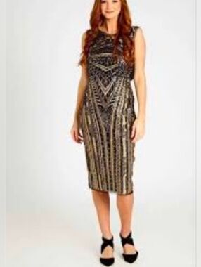 Altar'd State Black and Gold Beaded Midi Dress